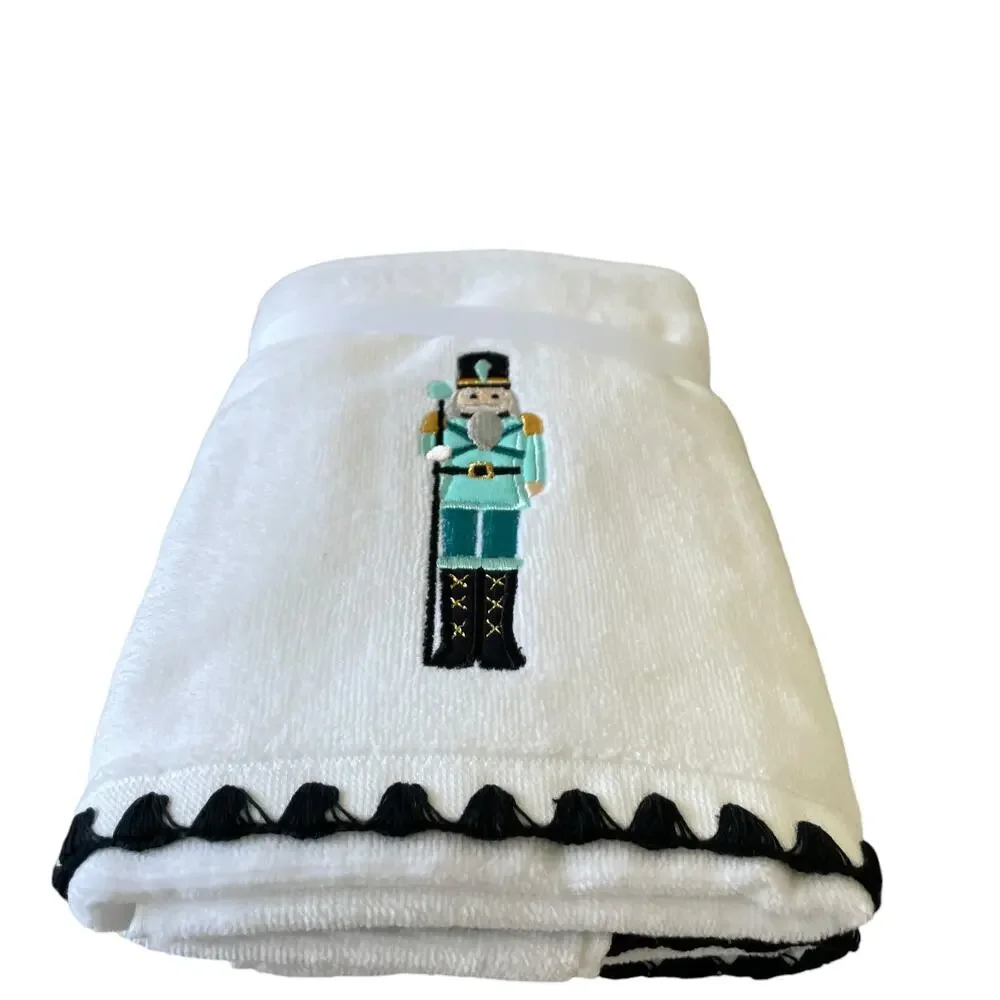 Kassatex Embroidered NUTCRACKER Hand Towels Set of 2 Christmas Fine Linens New